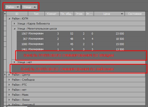 панель підсумовування в програма Квартал ПРО