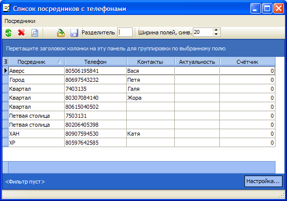 список телефонів посередників