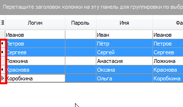 Таблица, выделено несколько записей.